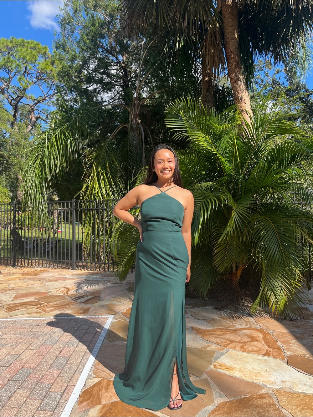 Elegant Green Halter Evening Gown